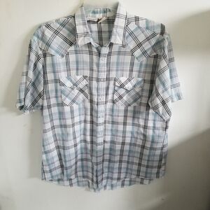 Men's Western Frontier Pearl Snap Button Up Plaid Short Sleeve Shirt